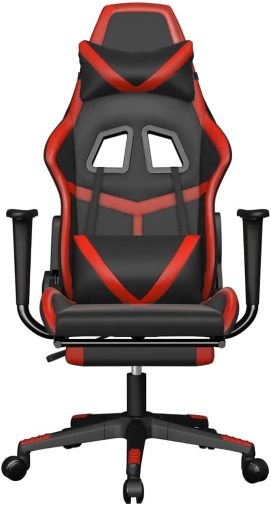 Massage Gaming Chair with Footrest Black&ampRed Faux LeatherMassage Office Chair Ergonomic Desk Chair Rolling Swivel Adjustable PC Computer Chair for Women Adults Girls(Style B)