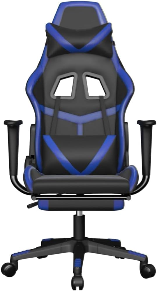 Gaming ChairAdult Office ChairErgonomic Computer Gaming Chair Suitable for Office Gaming Room Computer Room with Footrest Black and Blue Faux Leather