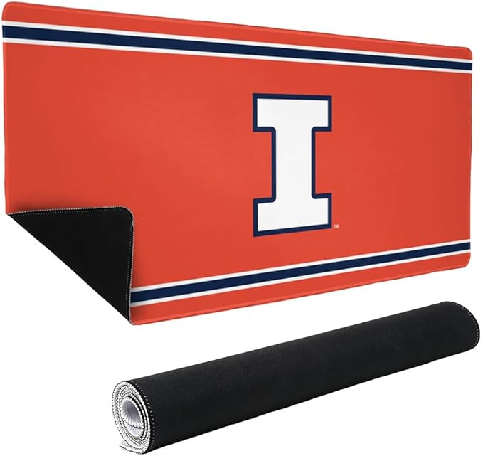 University of Illinois Fighting Illini Primary Logo Stripes Large Gaming Mouse Pad Desk Mat with Stitched Edges Non-Slip Base for Gamer Home and Office 31.5 x 15.7