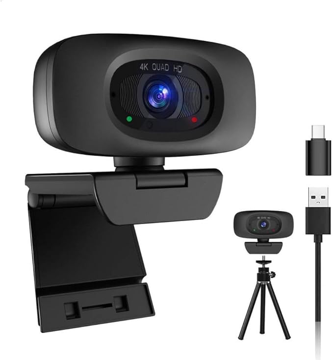 USB Webcam with Autofocus Privacy Cover Tripod Type C Compatible with 4K Video Calls Streaming Gaming