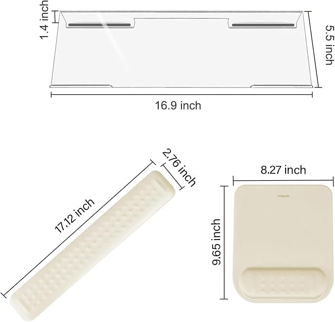MOSISO Computer Keyboard Stand&ampWrist Rest Support for Keyboard &ampMouse Pad Set Ergonomic Massage Wrist Rest Set Easy Typing Working Acrylic Clear Stand for Office Home Khaki