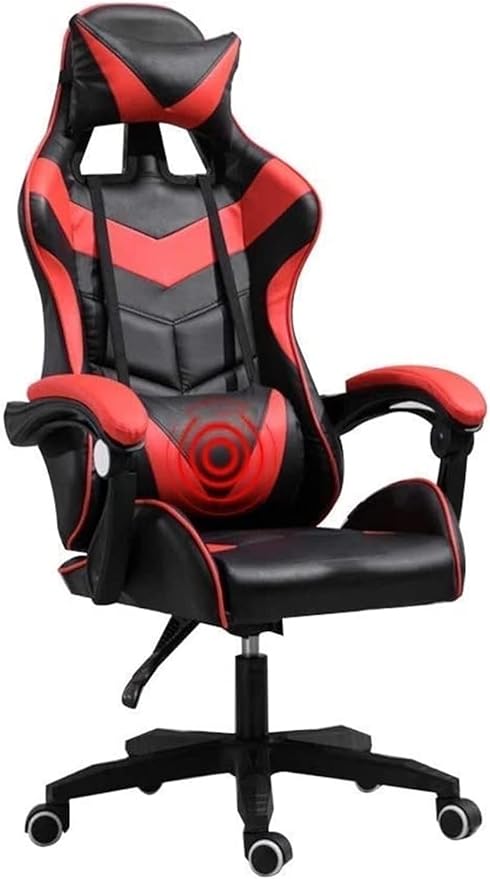 Ergonomic E-Sports Gaming Chair with Massage Lumbar Support Adjustable Height Retractable Footrest USB Massage Pillow(Black Red)