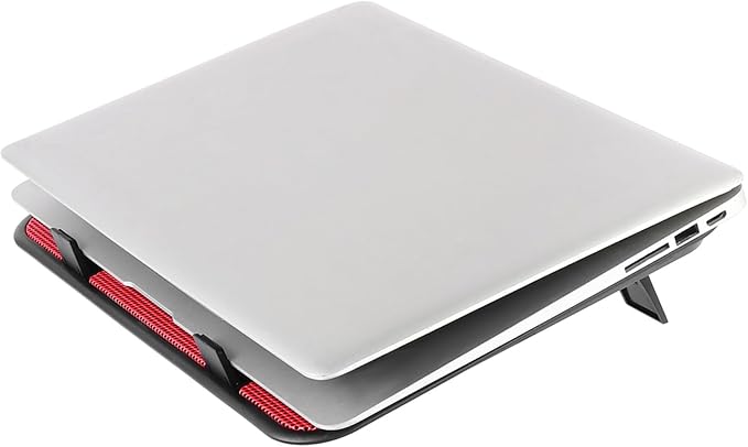 Laptop Cooling Pad USB Powered Dual Quiet Fans Anti-Slip Metal Panel Stand Angle for Desk Bed Travel Red