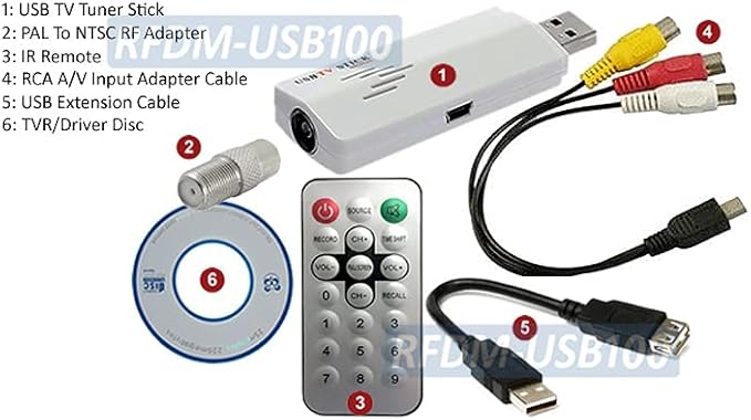 Universal Analog USB Cable TV Tuner with RCA A/V Input + DVR Software