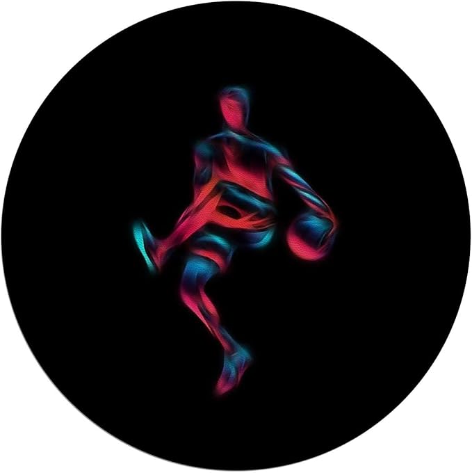 Black Red PU Leather Gaming Chair Mat Under Computer Desk Basketball Player Silhouette Round Office Chair Mats Home Rolling Gaming Chair Mat Doodle Style Art Diameter 35.4 in