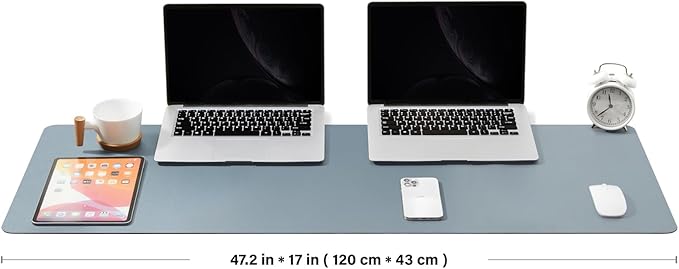 Large Cork Desk Mat - 47.2x 17 Desk Pad for Office and Home - Ideal for Large Mouse Pad and Desk Mats on Top of Desks(Light Blue)
