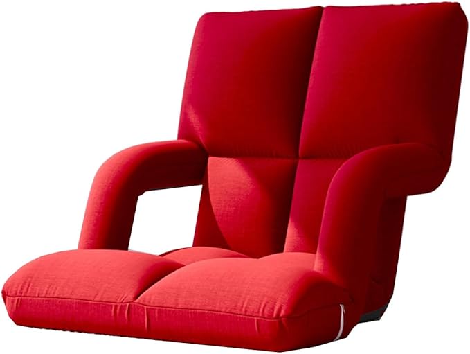 Folding Floor Chair with Back Support Adjust Lay Flat Recliner Folding Floor Gaming Chair Japanese Floor Chair Foldable Ergonomic Single Sofa Seat for Living Room Bedroom(/Red B)