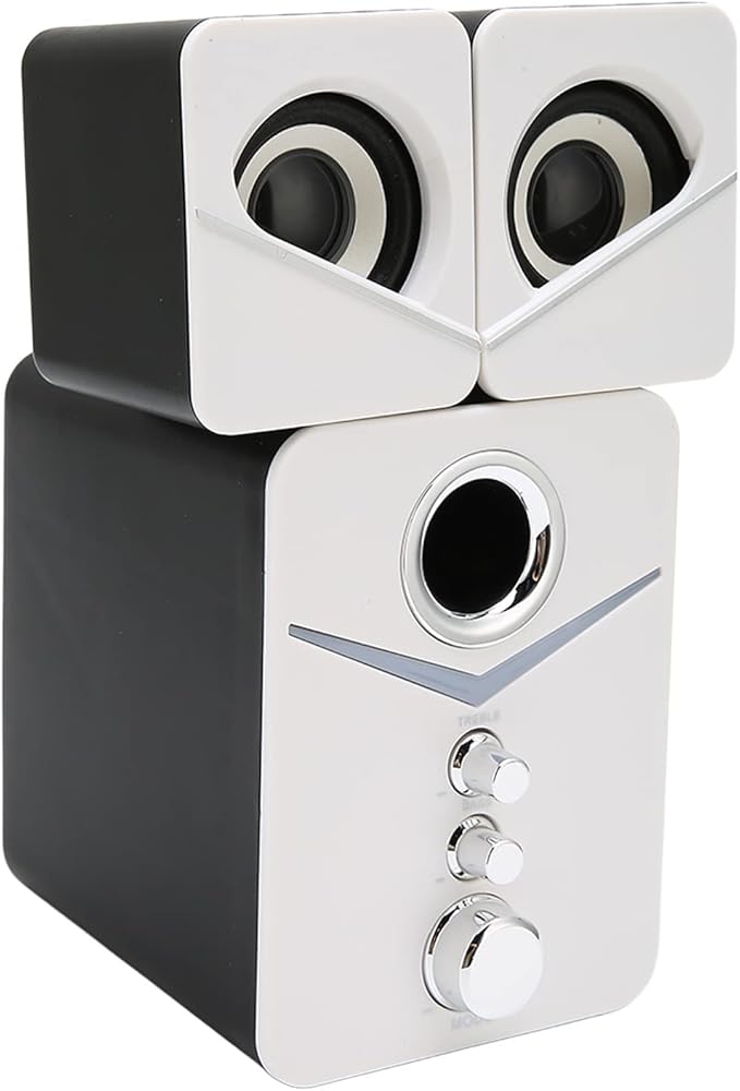 Computer Speakers 2.1 Channel Deep Bass Mini Desktop Speaker HiFi Stereo Computer Sound Bar RGB Home Speaker System for Wedding Party (White)