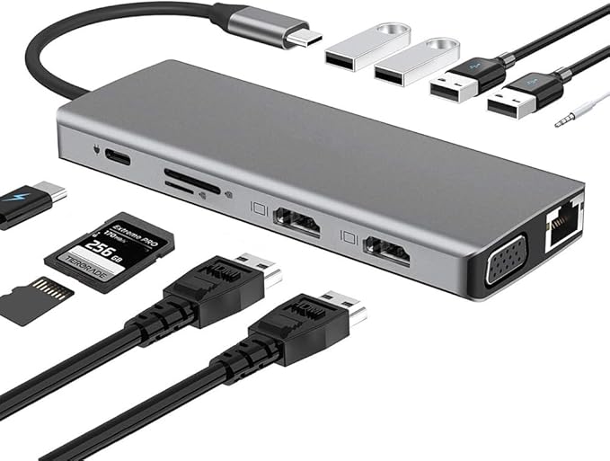 axGear USB Type C Dual HDMI VGA Adapter Card Reader USB 3.0 HUB Screen Mirror