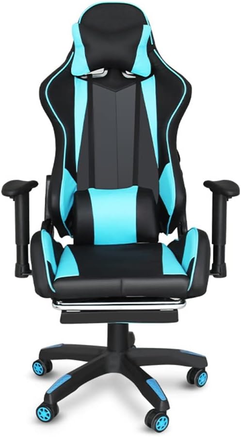 HOTRA Ergonomic Gaming Chair with Footrest Office Chair with Headrest Lumbar Support High Back Video Game Chair Adjustable Swivel PC Chair (Color : Blue)