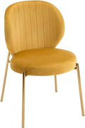 Adjustable Office Computer Chair with Armrest 1pcs Modern Style Velvet Yellow Upholstered Dining Room Chairs with Golden Metal Leg