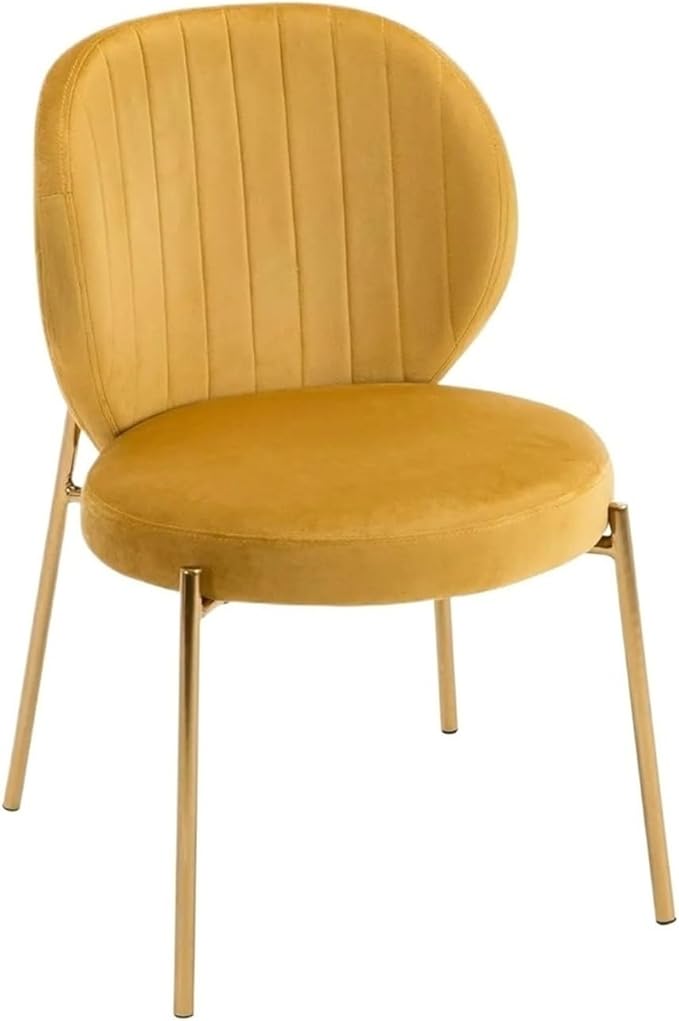 Adjustable Office Computer Chair with Armrest 1pcs Modern Style Velvet Yellow Upholstered Dining Room Chairs with Golden Metal Leg