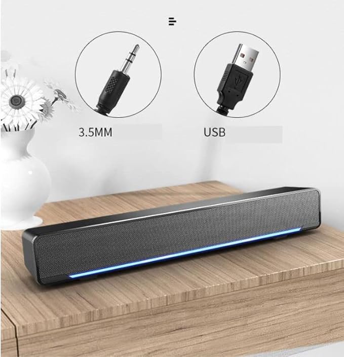 Computer Speakers USB Powered PC Speakers for Desktop Computer Laptop with LED Lights (Color : Black)