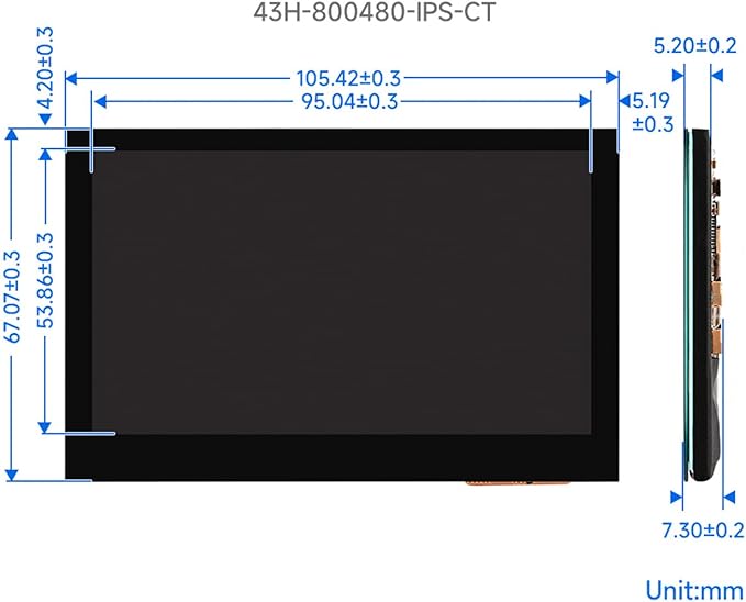 waveshare 4.3inch Touch DSI Display 800 x 480 IPS Screen 5-Point Capacitive Touch LCDCompatible with Raspberry Pi 4B/3B+/3A+/3B/2B/B+/A+ Compute Module3/3+/Compute Module 4