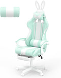 Ferghana Kawaii Light Green Gaming Chair with Bunny Ears Ergonomic Cute Gamer Chair with Footrest and Massage Racing Reclining Leather Computer Game Chair for Girls Adults Teens Kids