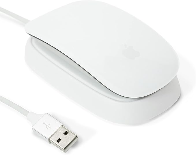 Ascrono - Charging Station Compatible with Apple Magic Mouse 2 - White - Perfect Accessories | Usable As Charging Dock Stand &amp Charger | Includes 5ft (1.5m) USB-A Cable | Lightning Connector