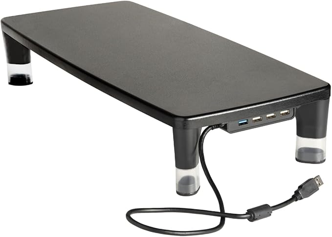 3M Adjustable Monitor Stand with 4-Port USB Hub Black Great for Computer Monitors Laptops TVs Speakers Printers and More