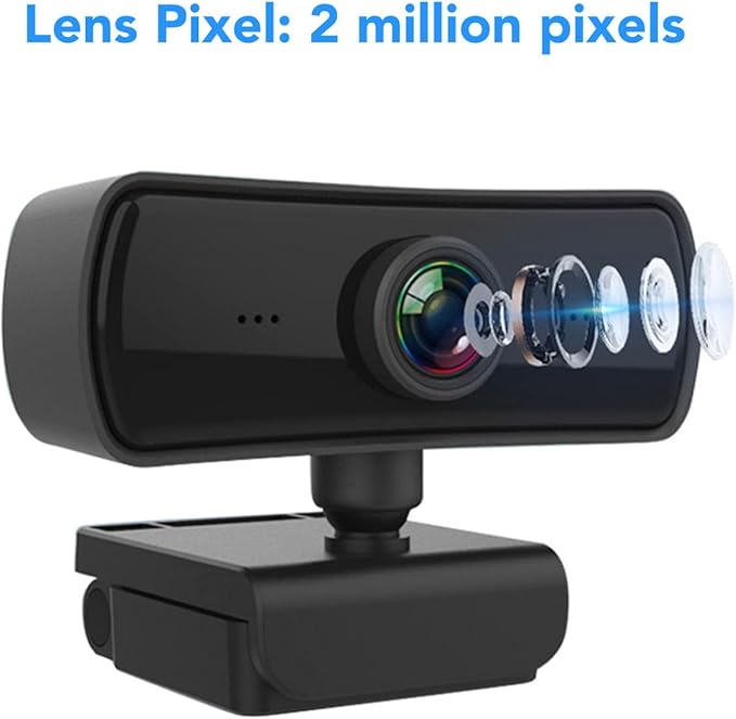 USB Computer Camera with 2K HD Video Built - in Microphone Lens Protection Cover Automatic Focus - Noise Reduction Wide Angle View Plug and Play for PC and Laptop