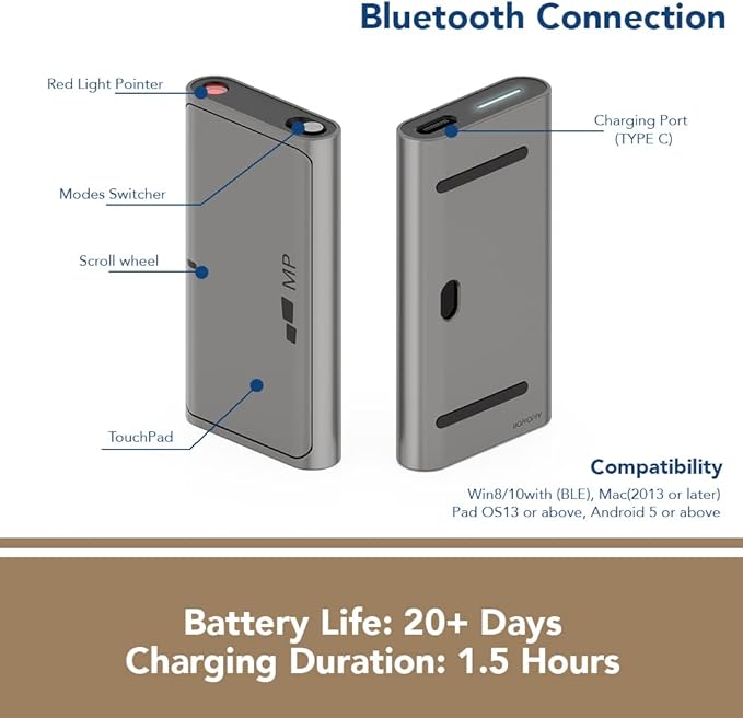 MP Bluetooth Wireless Mini Mouse 2-in-1 Portable Grey