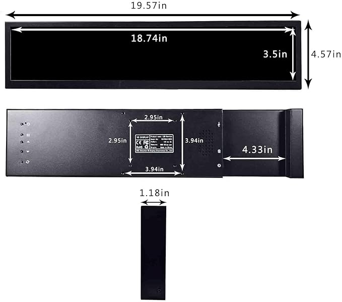 VSDISPLAY 19 Inch IPS Stretched Bar LCD Display 1920x360 Autoplay Monitor for Advertising Extra Display Gaming Cabinet Topper Monitor with USB Ports