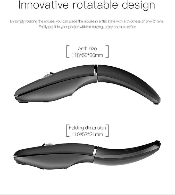 Mikayoo Foldable Arc Wireless Mouse Bluetooth 5.1 &amp 2.4G Dual Mode Rechargeable Travel Mouse Silent Click 3 Adjustable DPI Slim Portable Mouse for Laptop PC Mac Office &amp Travel (Black)