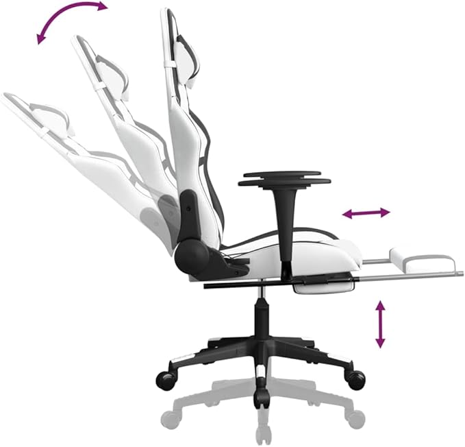 Massage Gaming Chair with Footrest White&ampBlack Faux LeatherMassage Office Chair Ergonomic Desk Chair Rolling Swivel Adjustable PC Computer Chair for Women Adults Girls(Style B)
