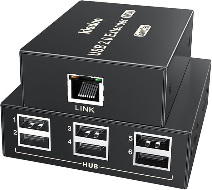 USB Extender Over Ethernet 200ft USB2.0 HUB 6ports RJ45 Cat5e/6 up to 480Mbps Plug &amp Play for USB Camera、touchscreens、Scanner Storage Hard Drive PC WindowsMacOSAndroid