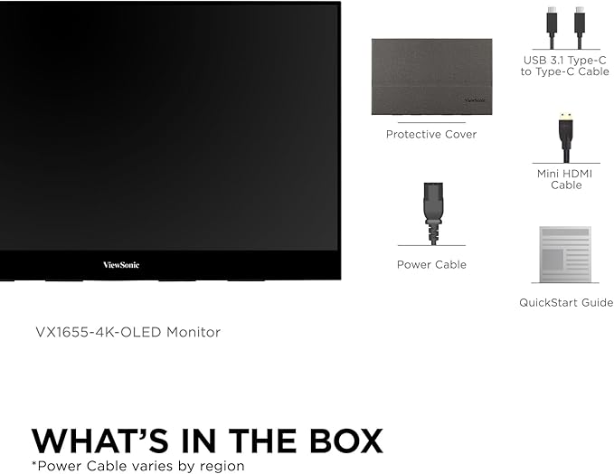 ViewSonic VX1655-4K-OLED 15.6 Inch 4K UHD Portable OLED Monitor with 2 Way Powered 60W USB C Mini HDMI Dual Speakers and Built-in Stand with Magnetic Cover