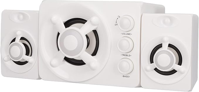 Wired Subwoofer Speakers Plug Play 2.1 USB Powered Stereo Multimedia Speaker with RGB LED Light for PC Laptop 3 Volume Control Knobs (New Version of White)