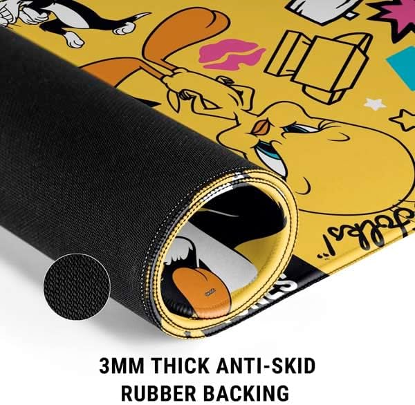 Skinit Medium Gaming Mouse Pad - Officially Licensed Tweety and Sylvester Patches Design with Stitched Edges Waterproof Non-Slip Rubber Base Desk Mat for Keyboard &amp Mouse 17.7 x 15.75 inches
