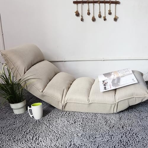 Folding Floor Chair Portable Padded Lounge Chair with 42 Positions Adjustable Lazy Sofa Sleeper Recliner for Reading Gaming Meditation White