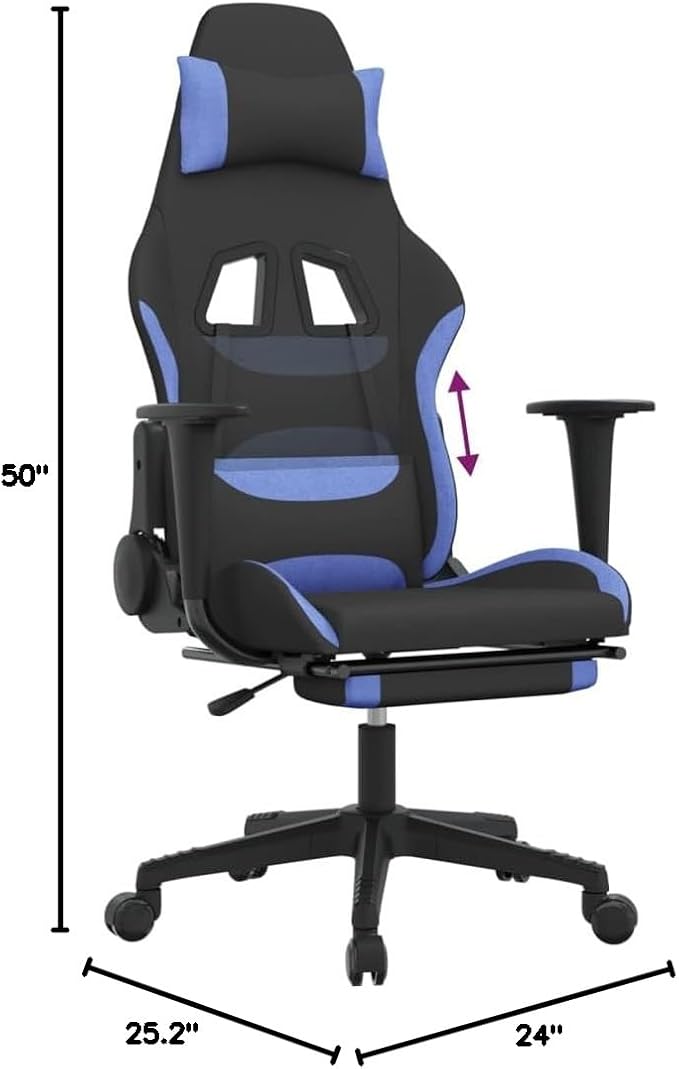 Gaming Chair Gaming Computer ChairChairMassage ChairSuitable for Resting Playing Computer Games Watching Shows Workingwith Footrest Black and Blue Fabric
