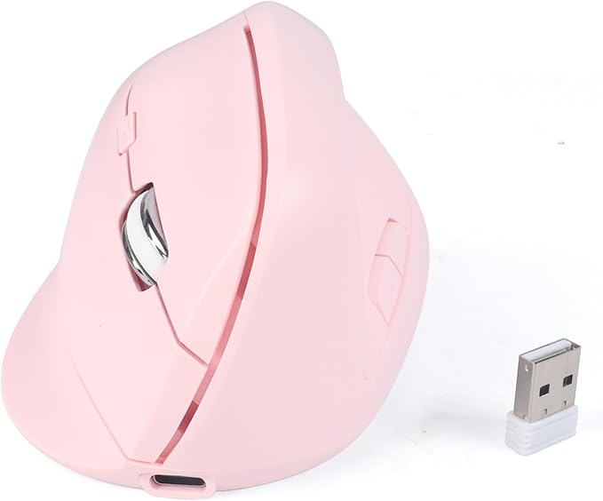 Ergonomic Mouse Bluetooth for MacWireless Vertical Mouse Dual Mode (Bluetooth&ampUSB)Rechargeable Optical Tracking Quiet Clicks Mice with USB Receiver 6 Buttons for PC/Laptop/Windows/ipad-pink