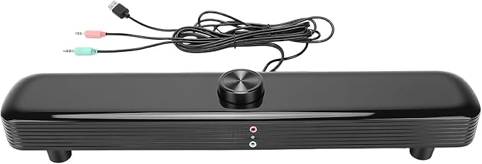 3D Stereo Sound Laptop Speaker with Mic Breathing LED Lights 3D Sound Technology Metal Grilles Wide Compatibility Anti Slip Design ABS Material Size: 420x75x59mm