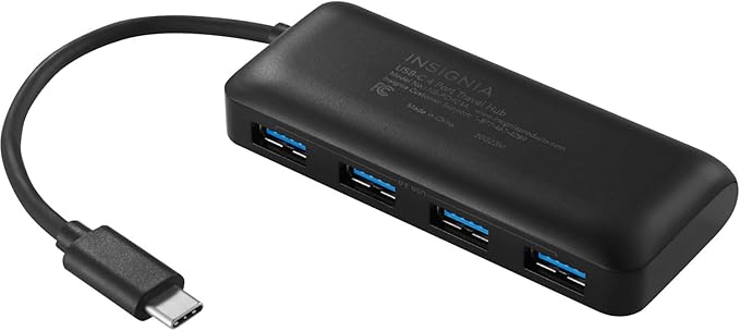 Insignia 4-Port USB-C Hub Fast Data Transfer USB Splitter Expander for Laptop Xbox Flash Drive HDD Console Printer Camera MacBook Surface PC Black