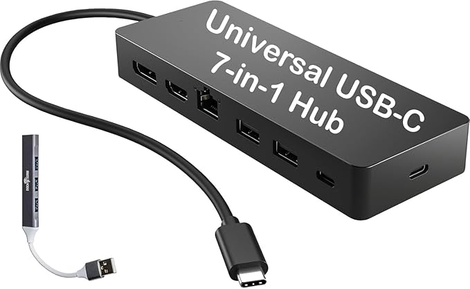 HP Universal USB-C 7-in-1 Multiport Hub Docking Station Bundle w/DKZ Hub 4 USB Ports HDMI 2.0 Display Port 1.2 RJ-45 USB-C Powered No Power Supply w/Single Cable Connection to Any Brand Laptop
