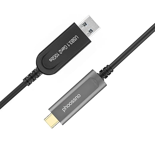 USB A to C Fiber Optical Extension Cable USB 3.1 Gen2 10Gbps 20M 65FT Compatible with Microsoft Azure Logitech Camera Aver &ampVaddio &amp Barco ClickShare Touch Screen Kinect Oculus VR Intel RealSe