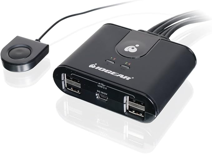 IOGEAR USB 2.0 4x4 Peripheral Switching Hub - 4 PC Share To 4 USB Devices - Up To 480Mbps - Mobile Devices Charging - Mouse/Keyboard - Printer - Scanner - EX HD &amp More-LED Indicators w/Remote - GU