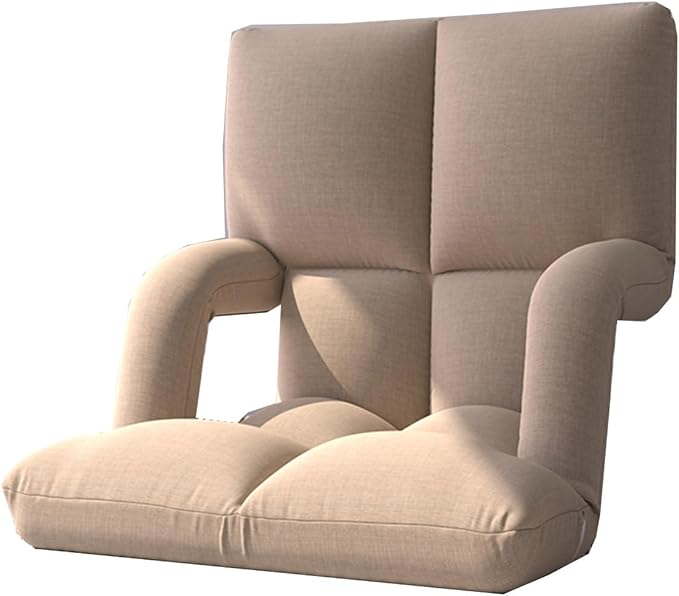 Folding Floor Chair with Back Support Adjust Lay Flat Recliner Folding Floor Gaming Chair Japanese Floor Chair Foldable Ergonomic Single Sofa Seat for Living Room Bedroom(/Khaki)