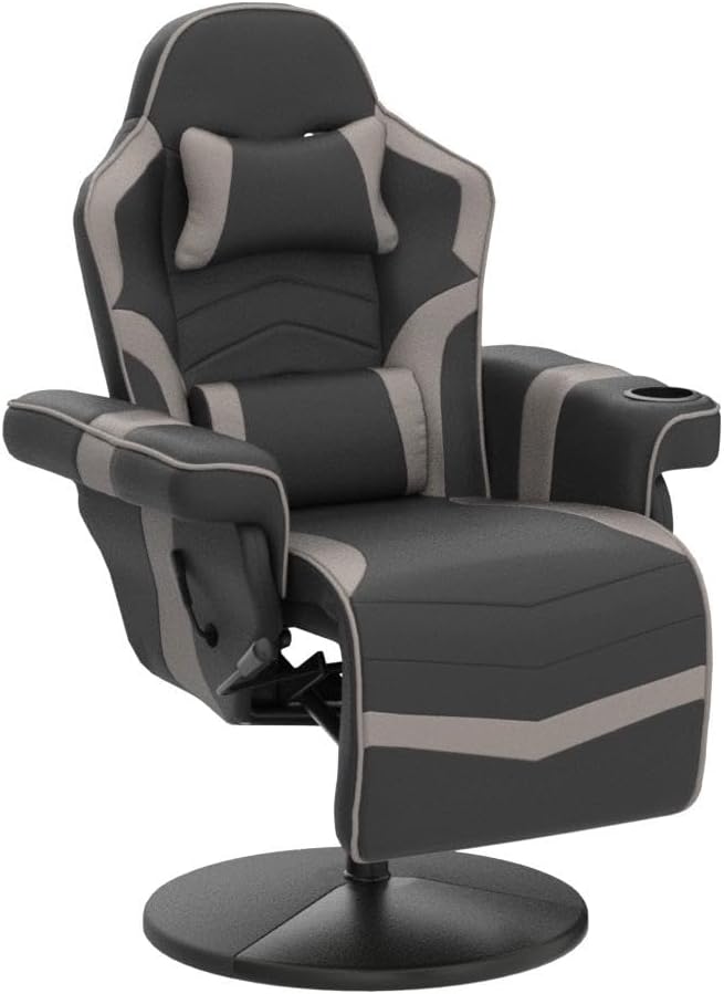 LVUYOYO Reclining Gaming Chair Gaming Chair with Footrest and Massage High Back PU Leather Gaming Recliner w/Adjustable Height Swivel Game Chair with Lumbar Support Cup Holder Headrest