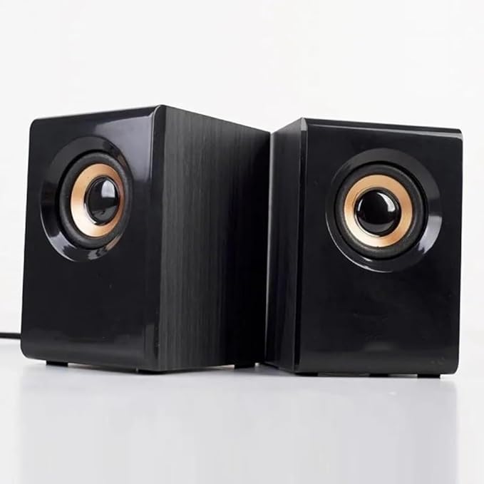 Wooden Desktop Computer Speakers USB Powered Small Notebook Speakers with 3.5mm Audio Jack and Volume Control
