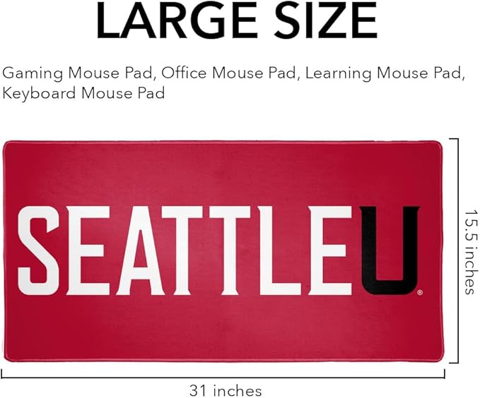 Seattle University Redhawks Logo Large Gaming Mouse Pad Desk Mat with Stitched Edges Non-Slip Base for Gamer Home and Office 31.5 x 15.7