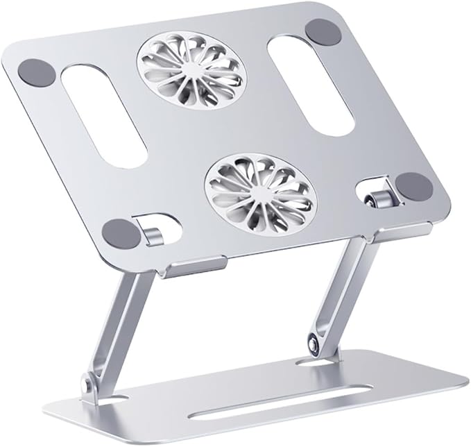 POPETPOP Dual Fan Laptop Cooler Stand Adjustable Height Aluminum Cooling Pad for Notebooks to 17.3 Inch with Foldable Design USB Powered Cooling Accessory for Gaming and Office Use