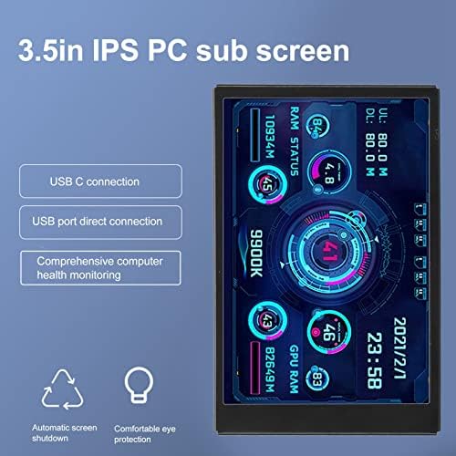 VBESTLIFE Computer Temp Monitor 3.5Inch Mini USB C PC Temperature Display CPU Data Monitor PC Sensor Panel Display for DIY Computer (Black)