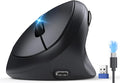 TECKNET Ergonomic Mouse Bluetooth Wireless Vertical Mouse Rechargeable Battery Quiet Clicks 4800 DPI Adjustable BT5.0/3.0 &amp 2.4G Connect Easy to use Wide Compatibility - Black
