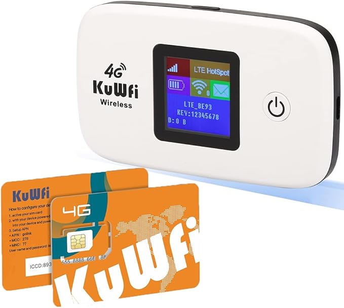 KuWFi Mobile WiFi Hotspot and 2GB Prepaid 4G LTE SIM Card