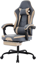 Office Gaming Chairs for Adults Comfortable Computer Gaming Chair with Footrest &amp Headrest and Lumbar Support PU Leather High Back Video Game Chairs (Beige+Blue)