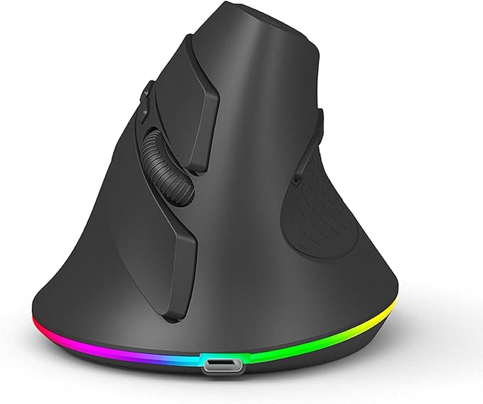 Ergonomic Bluetooth Wireless Vertical Mouse 3 Device Connection (BT1/BT2 + 2.4G USB) RGB 3200 DPI Type C Rechargeable Portable Cordless Optical Mice Reduce Wrist/Hand Strain for PC Computer Laptop