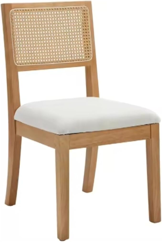 Adjustable Office Computer Chair with Armrest 1pcs Rattan Backrest Dining Chairs with Upholstered Cushion Solid Wood Frame and Legs(Log Color)