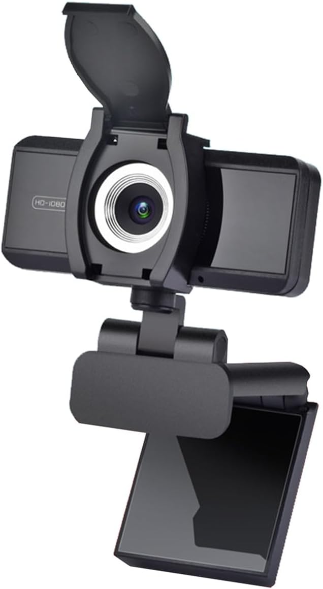 GIZNXBA 1080p Webcam with Microphone Clear Stereo Audio HD Light Correction Wide-Angle Lens Privacy Cover Wide Field of View for Pc Streaming(Black B)